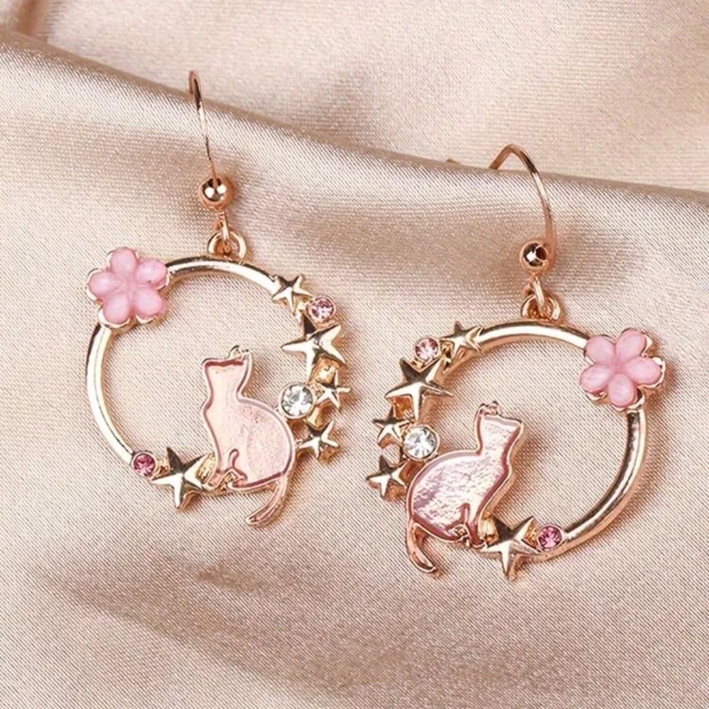 Pretty Pink Cat Earrings New!